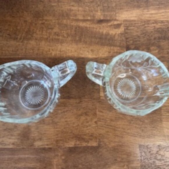 Vintage Etched‎ Floral Glass Cream and Sugar Set Clear Heavy Pressed Glass - Picture 3 of 7